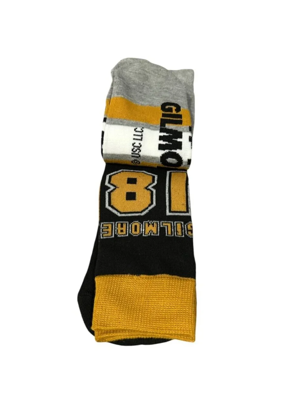 HAPPY GILMORE Men's Crew Socks Set of 2 Size 8-12 Hockey #18 Gray Black Gold